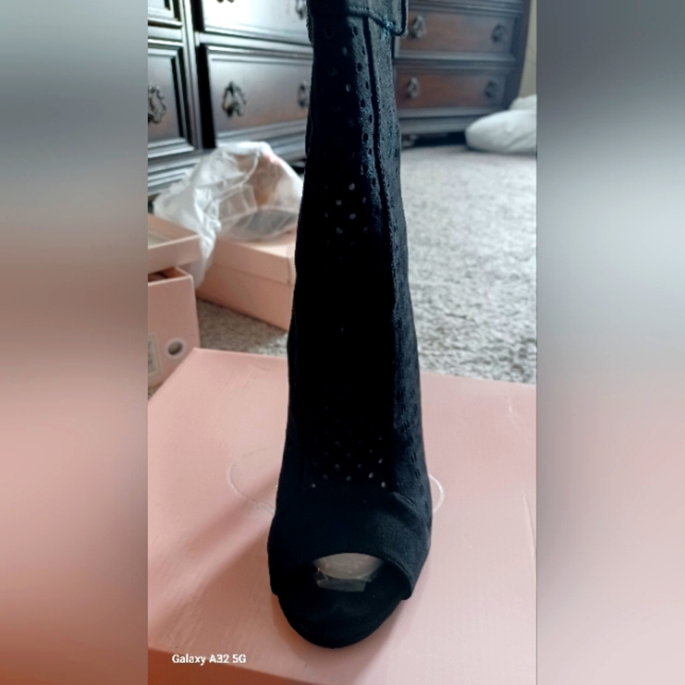 Black open toe booties